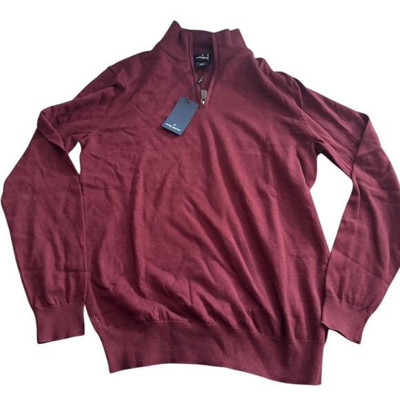 NWT Daniel Hechter Paris Quarter Zip Men’s‎ Size Medium cotton Cashmere Maroon - Picture 1 of 10